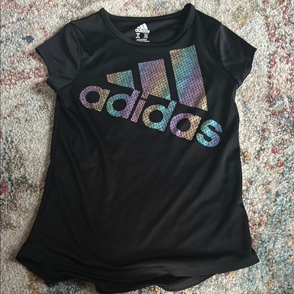 Adidas Kids Black T-Shirt with Multicolor Logo